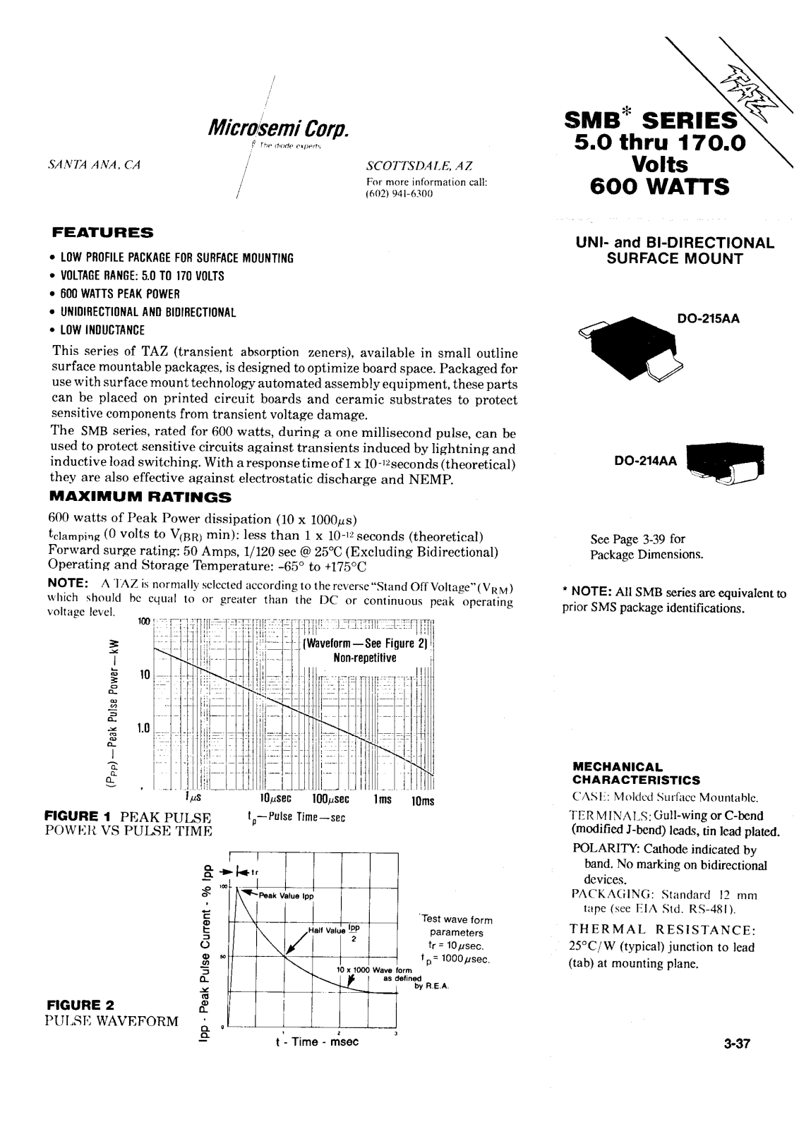 Microsemi Corporation SMBG10, SMBG100, SMBG100A, SMBG100C, SMBG100CA Datasheet