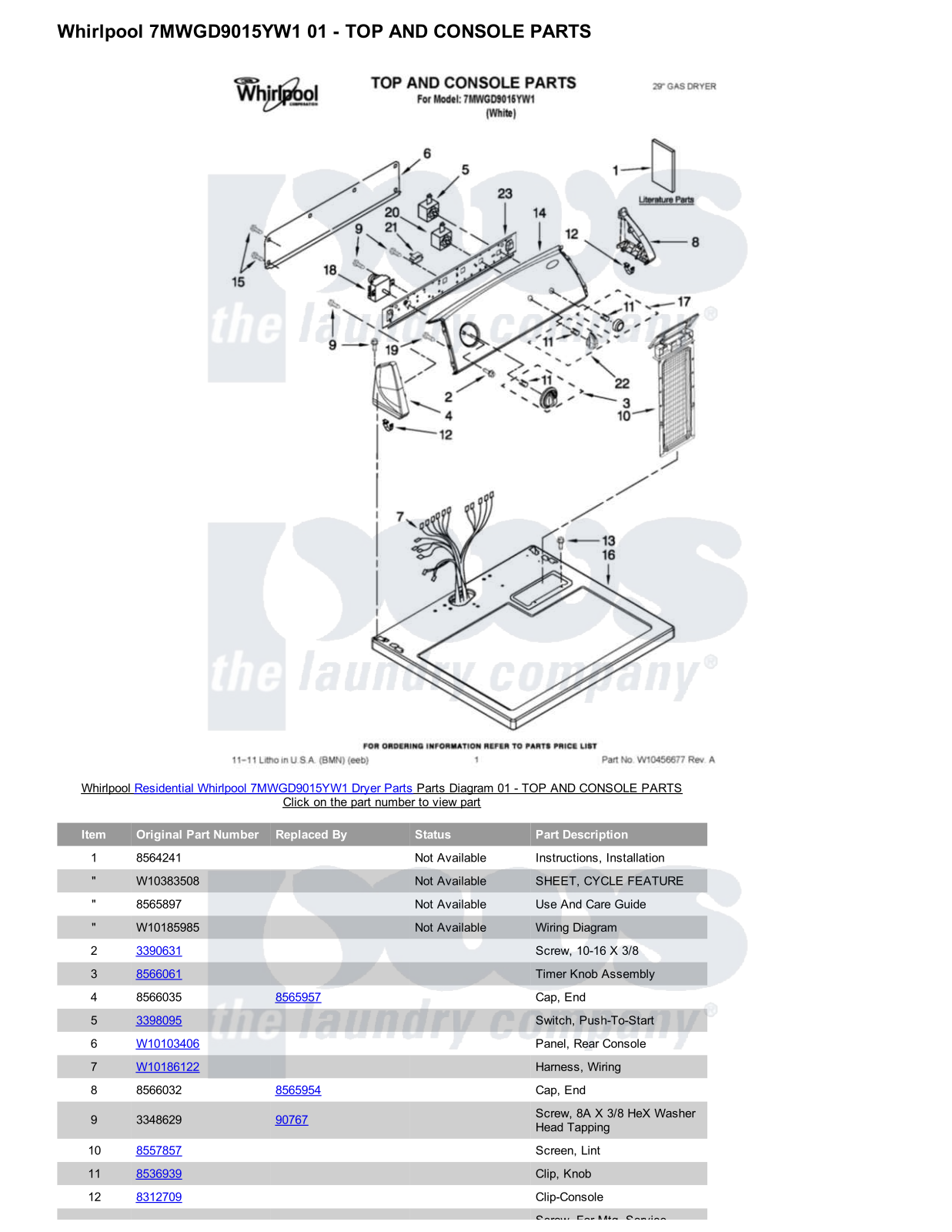 Whirlpool 7MWGD9015YW1 Parts Diagram