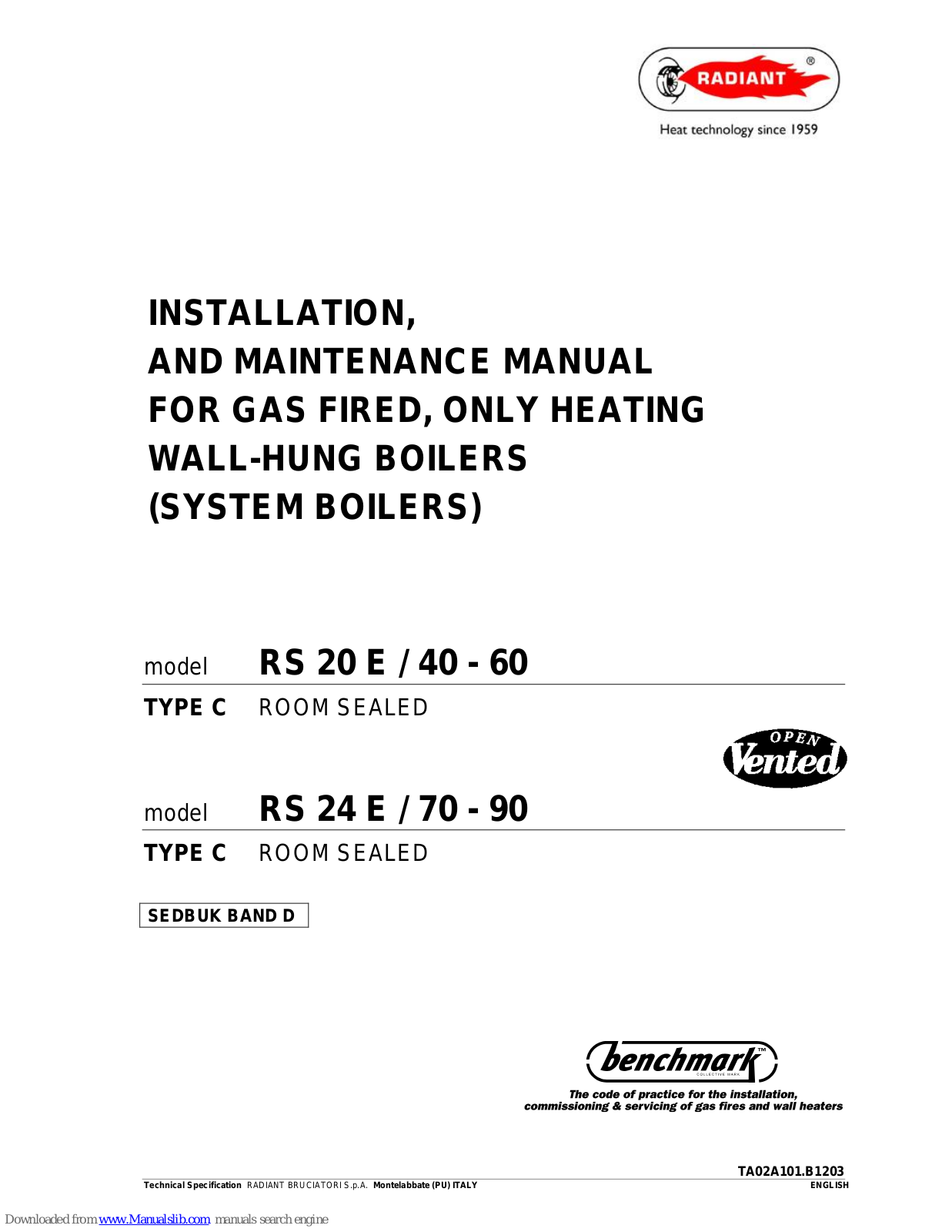 Radiant RS 20 E 40/60, RS 24 E 70/90, RS 20 E, RS 24 E Installation And Maintenance Manual