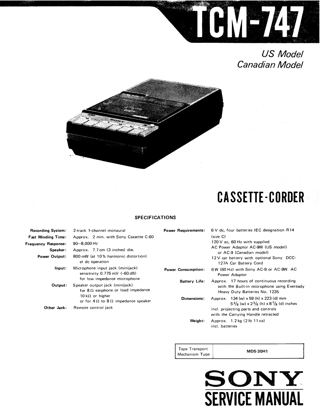 Sony TCM-747 Service manual