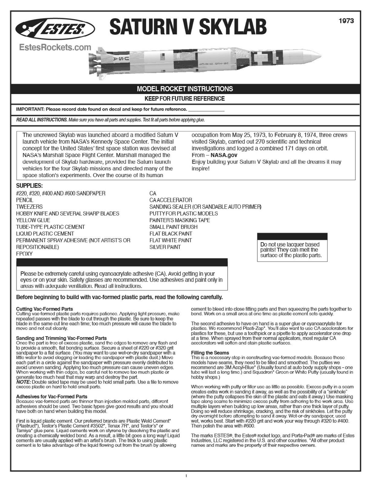 Estes Saturn V Skylab, 1973 User guide - ManualMachine.com