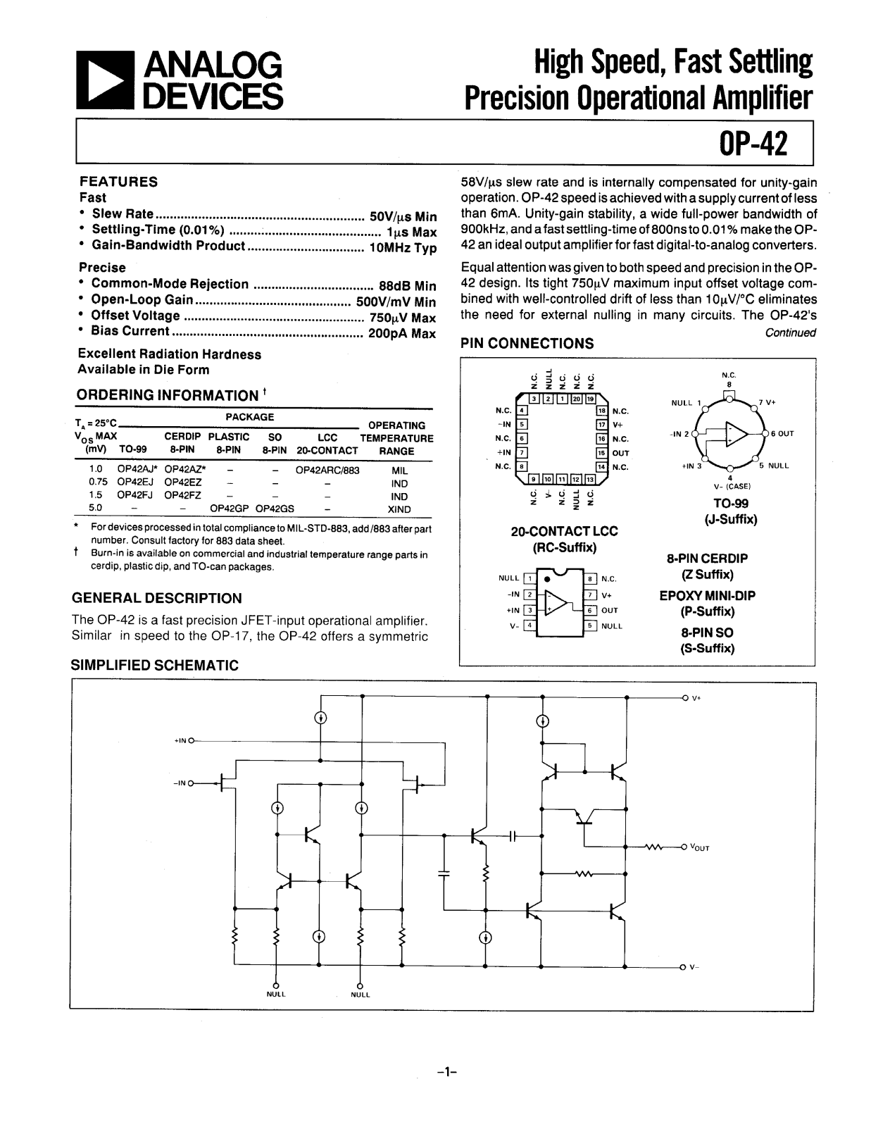 Analog Devices OP42 Datasheet