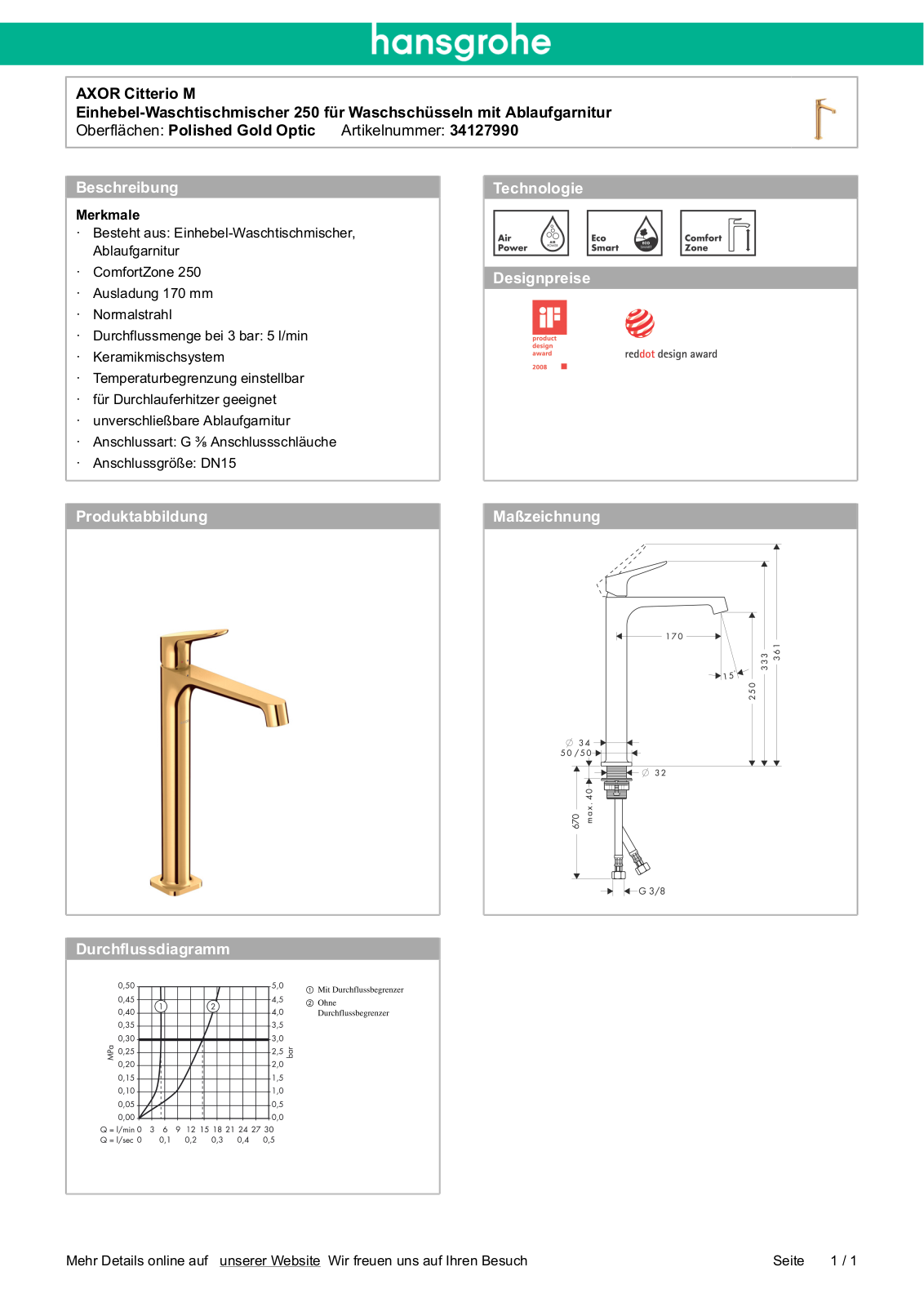 Hansgrohe AXOR 34127990 User Manual