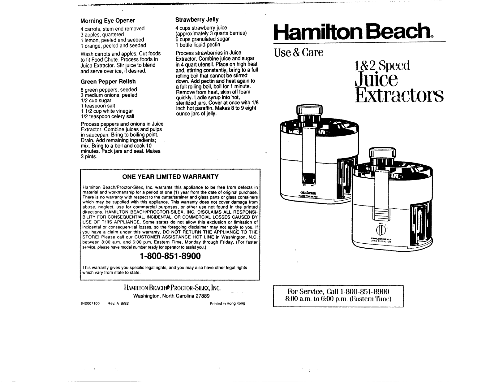 Hamilton Beach 395W User Manual