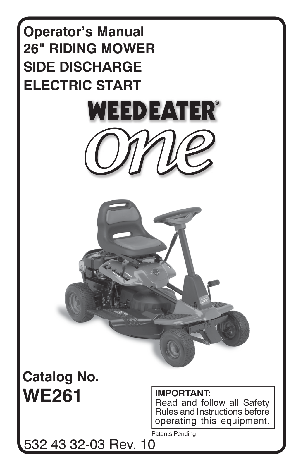 Weed Eater 532 43 32-03, 96024000100, 96022000700, ONE WE261 User Manual