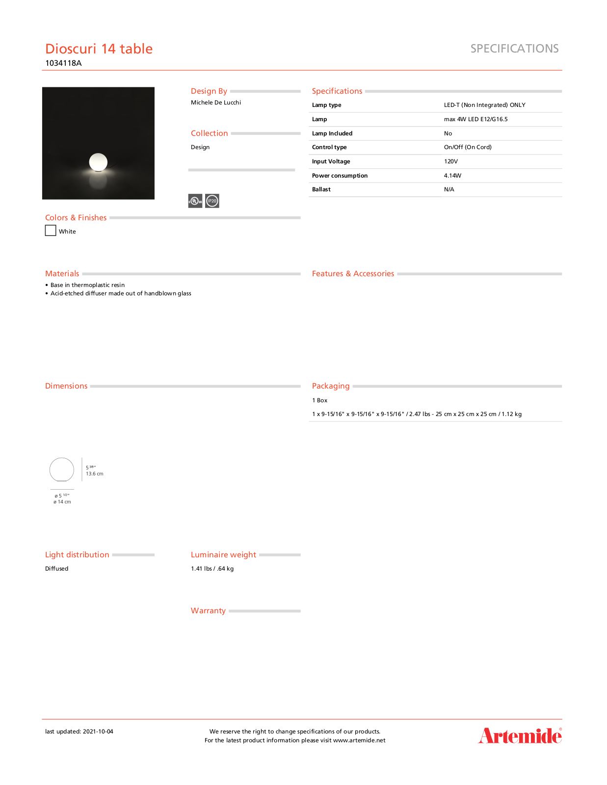 Artemide RTE1118 Specifications - ManualMachine.com