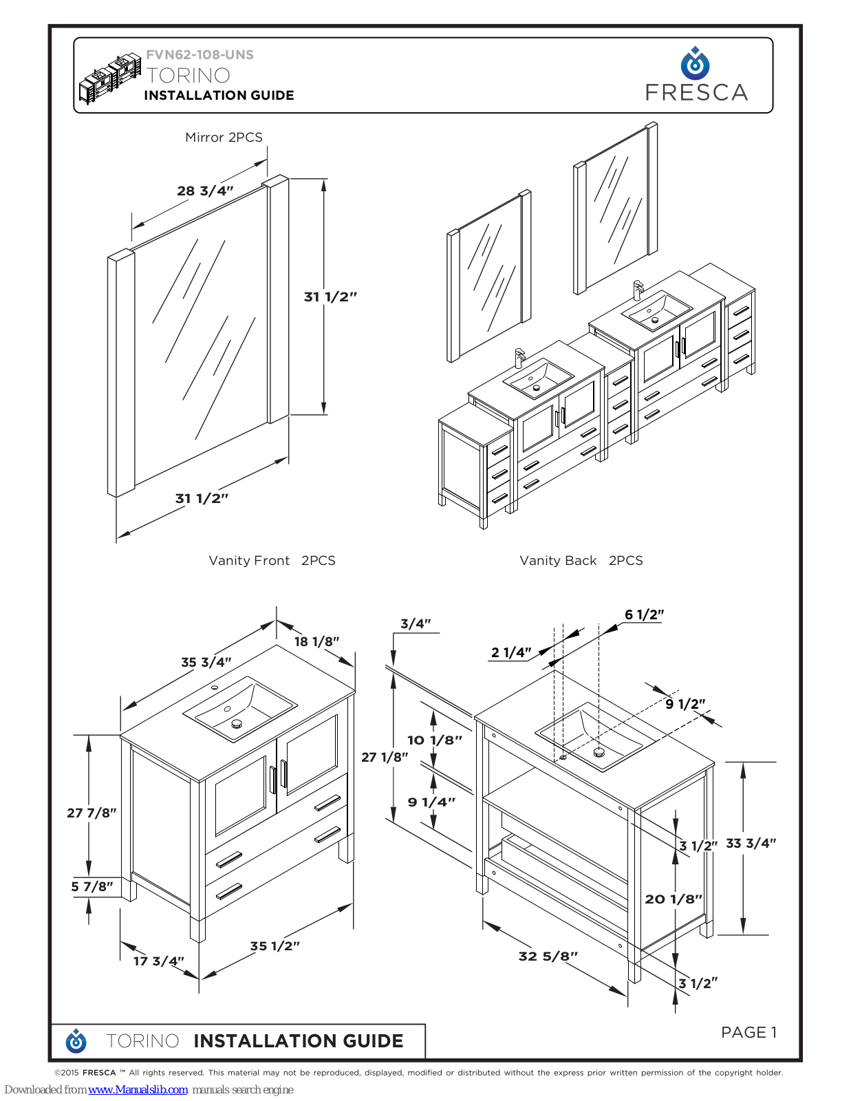 Fresca TORINO, FVN62-108-UNS Installation Manual - ManualMachine.com
