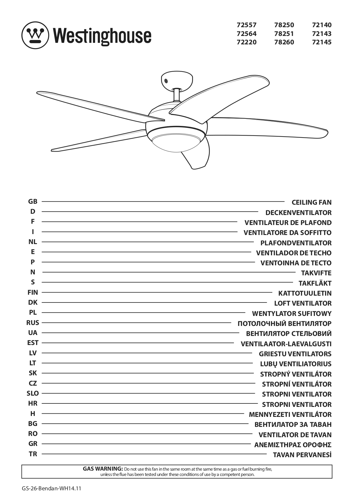 WESTINGHOUSE 72557, 72564, 72220, 78250, 78251 User Guide