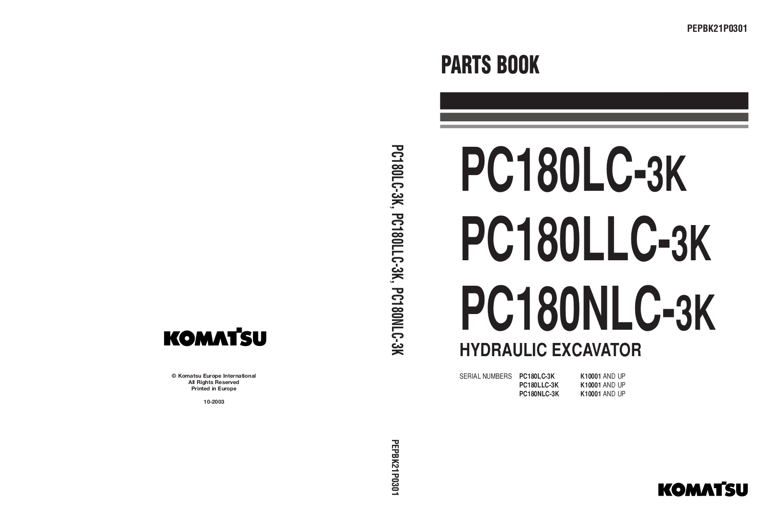 KOMATSU pc180lc-3k-P PARTS BOOK