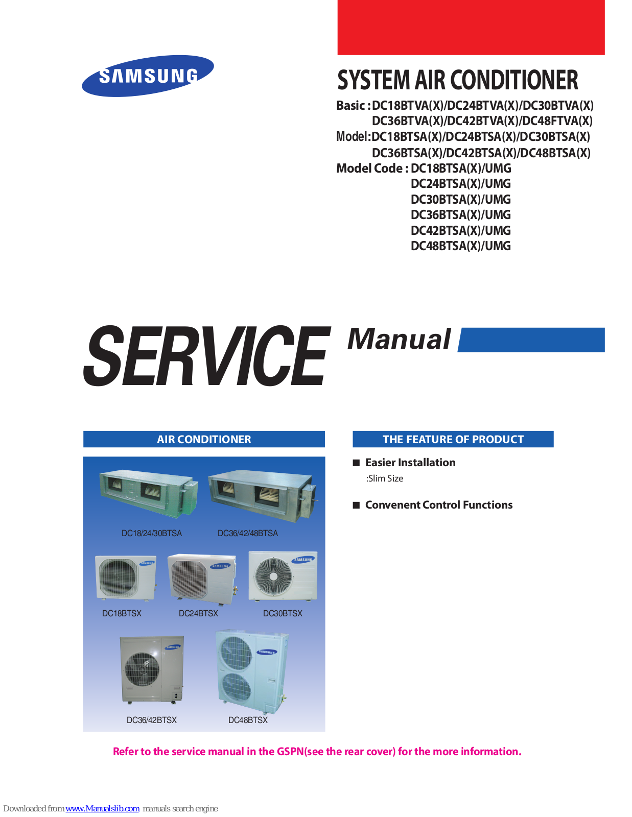 Samsung DC18BTSAX, DC18BTSA, DC36BTSAX, DC36BTSA, DC24BTSAX Service Manual