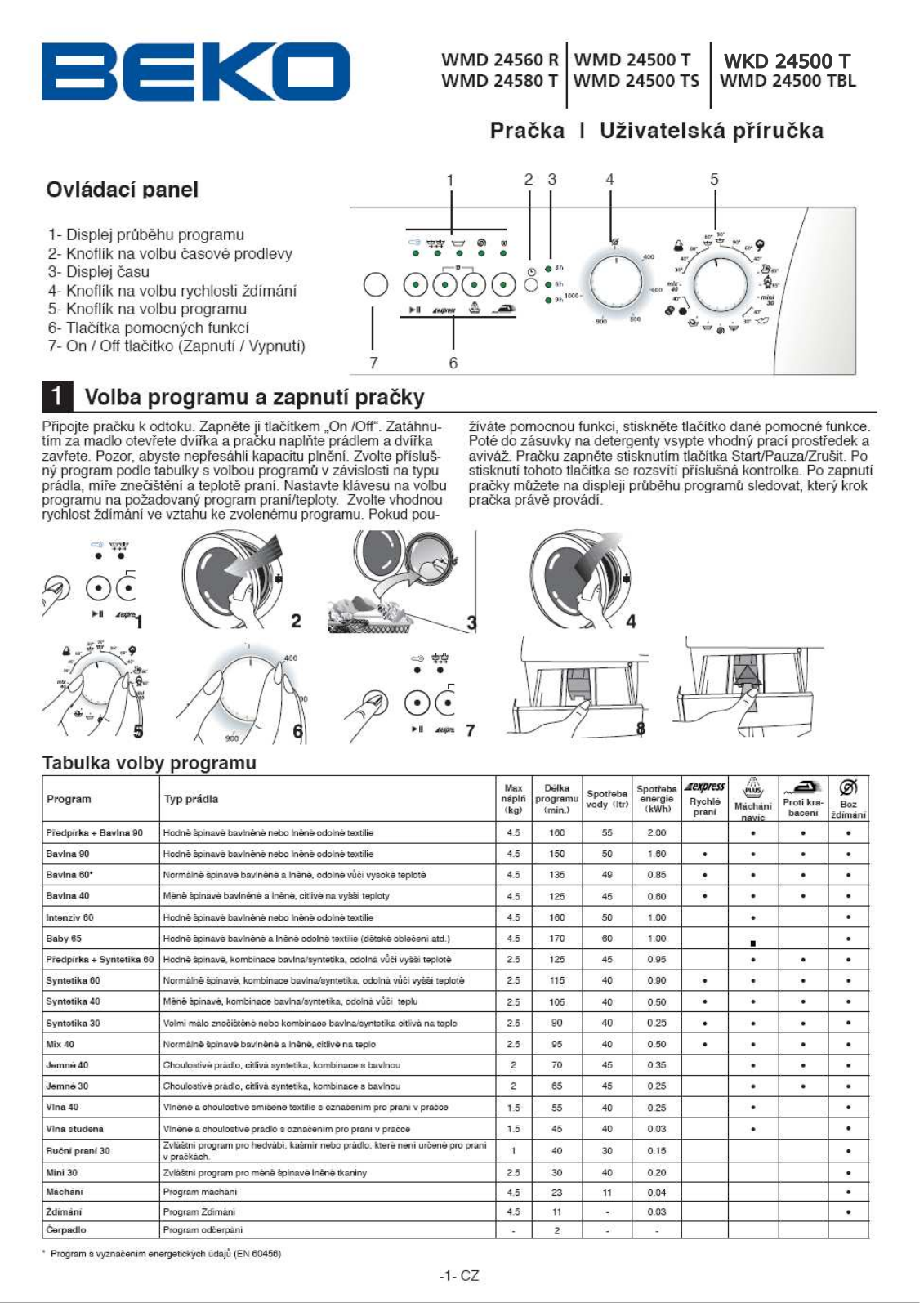 Beko WKD 24500 TS, WKD 24580 T, WKD 24500 TBL, WMD 24500 T, WKD 24500 T User Manual