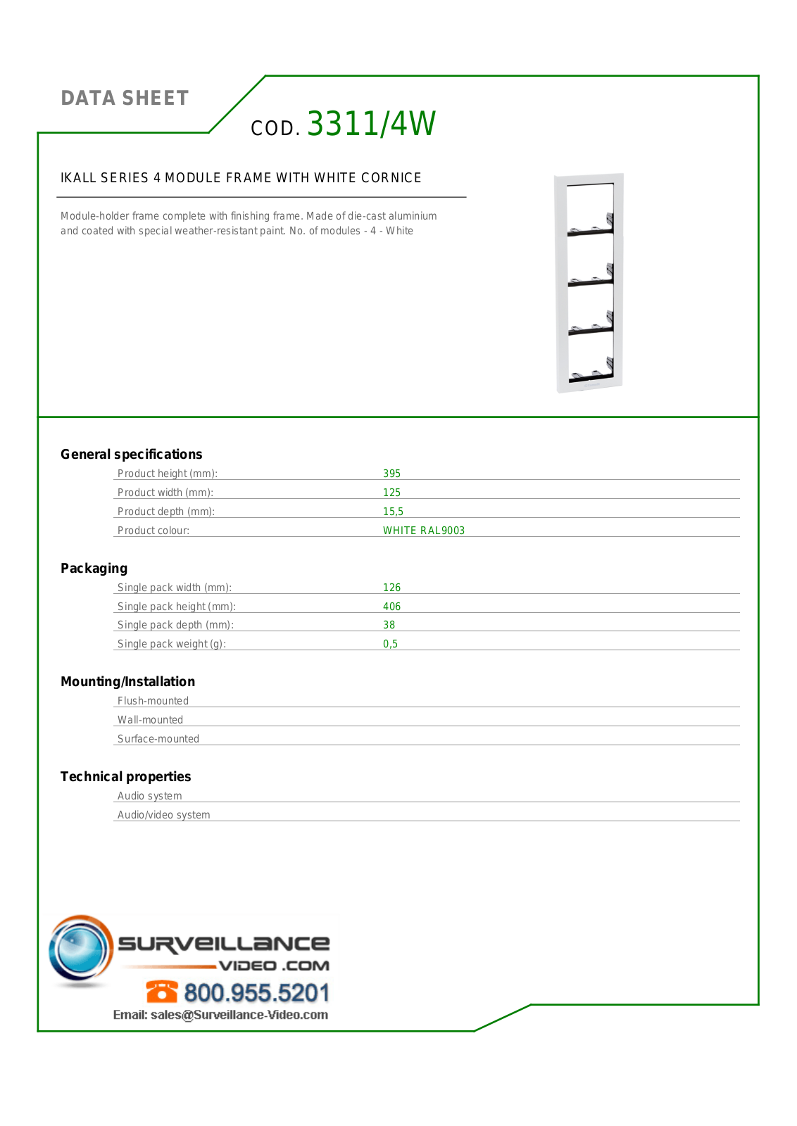 Comelit 3311-4W Specsheet