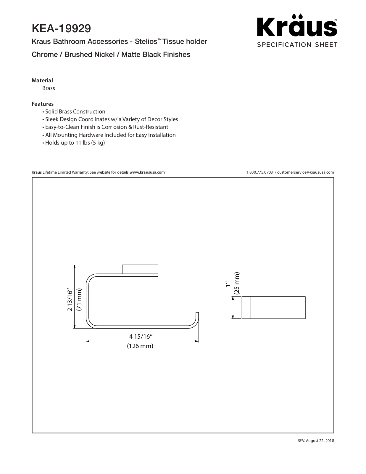 Kraus KEA19929CH Specs