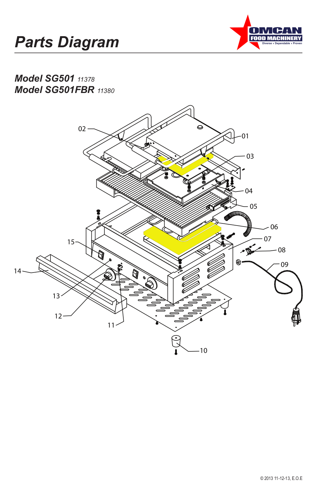 Omcan Food Machinery SG501 Parts List