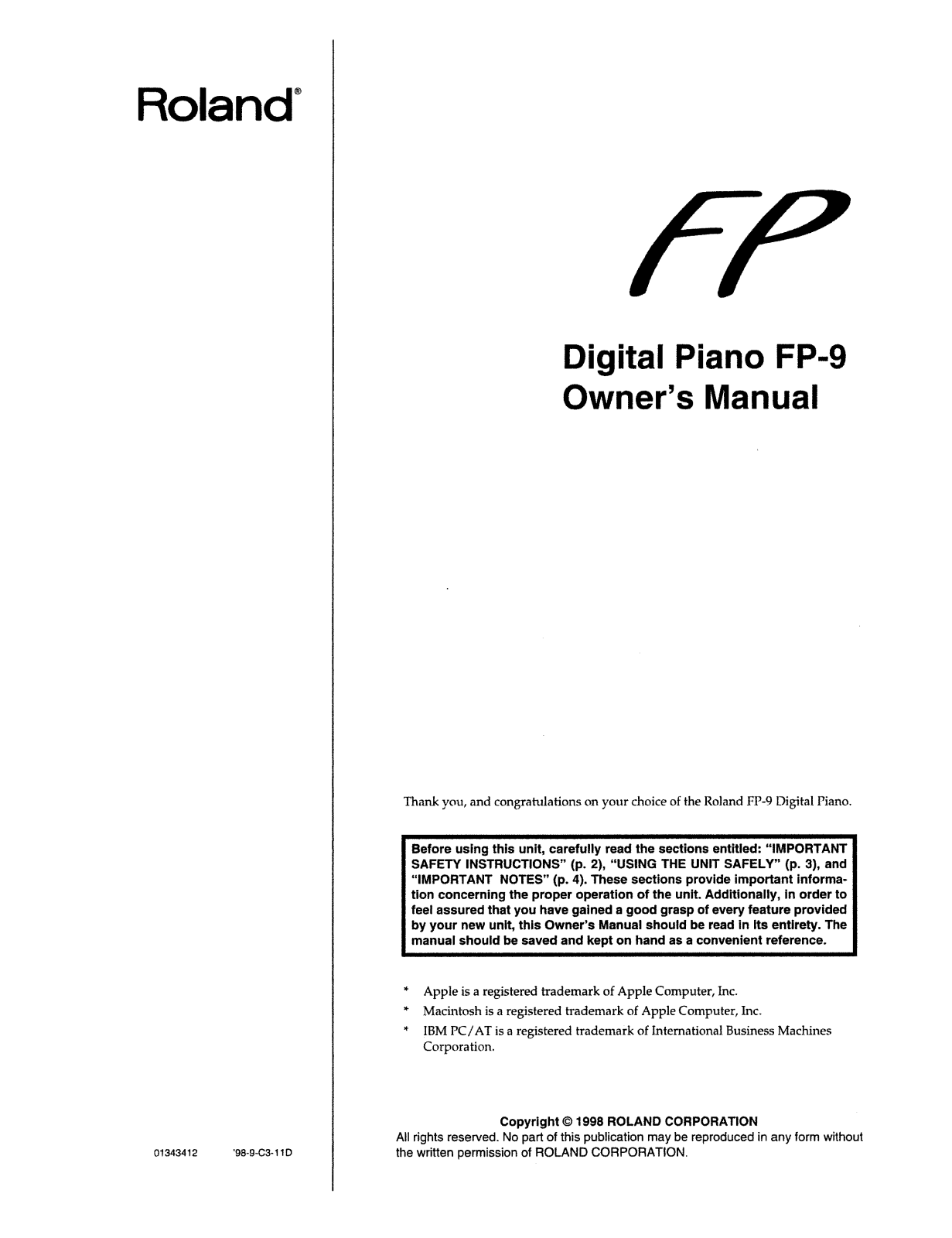 Roland Corporation FP-9 Owner's Manual