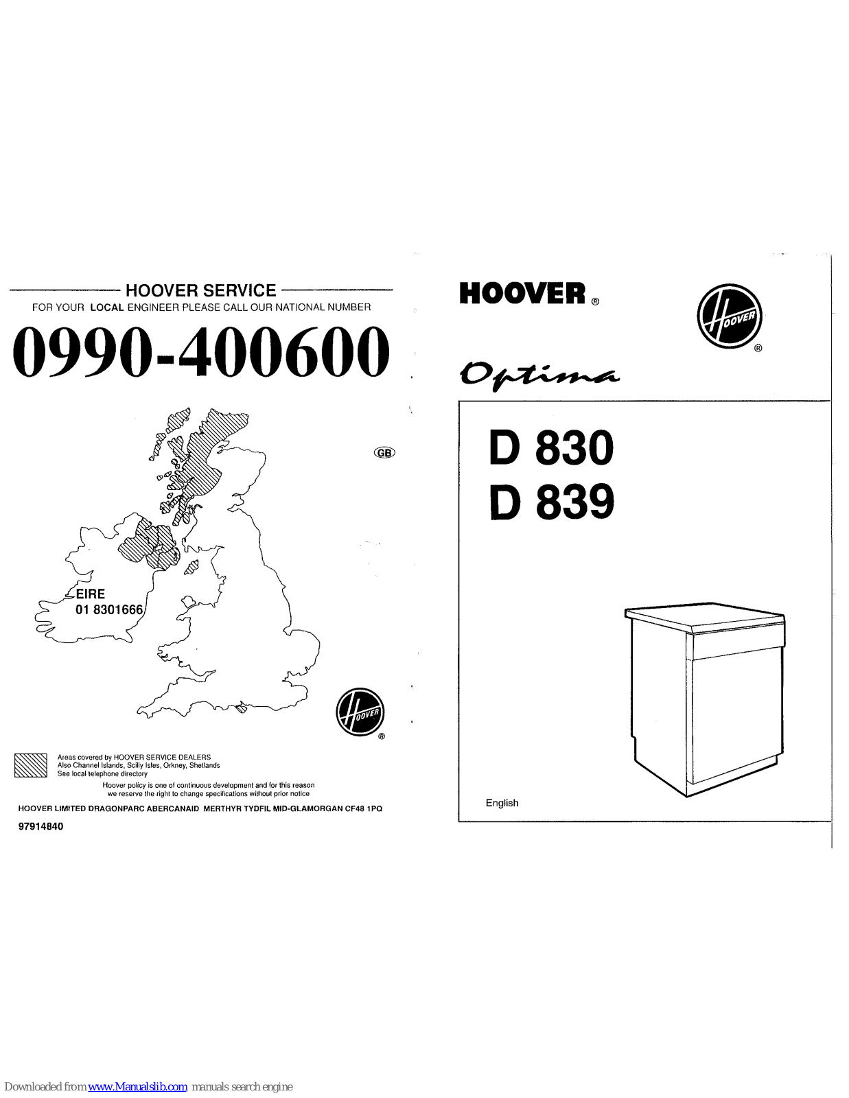 Hoover D 830, D 839 User Manual