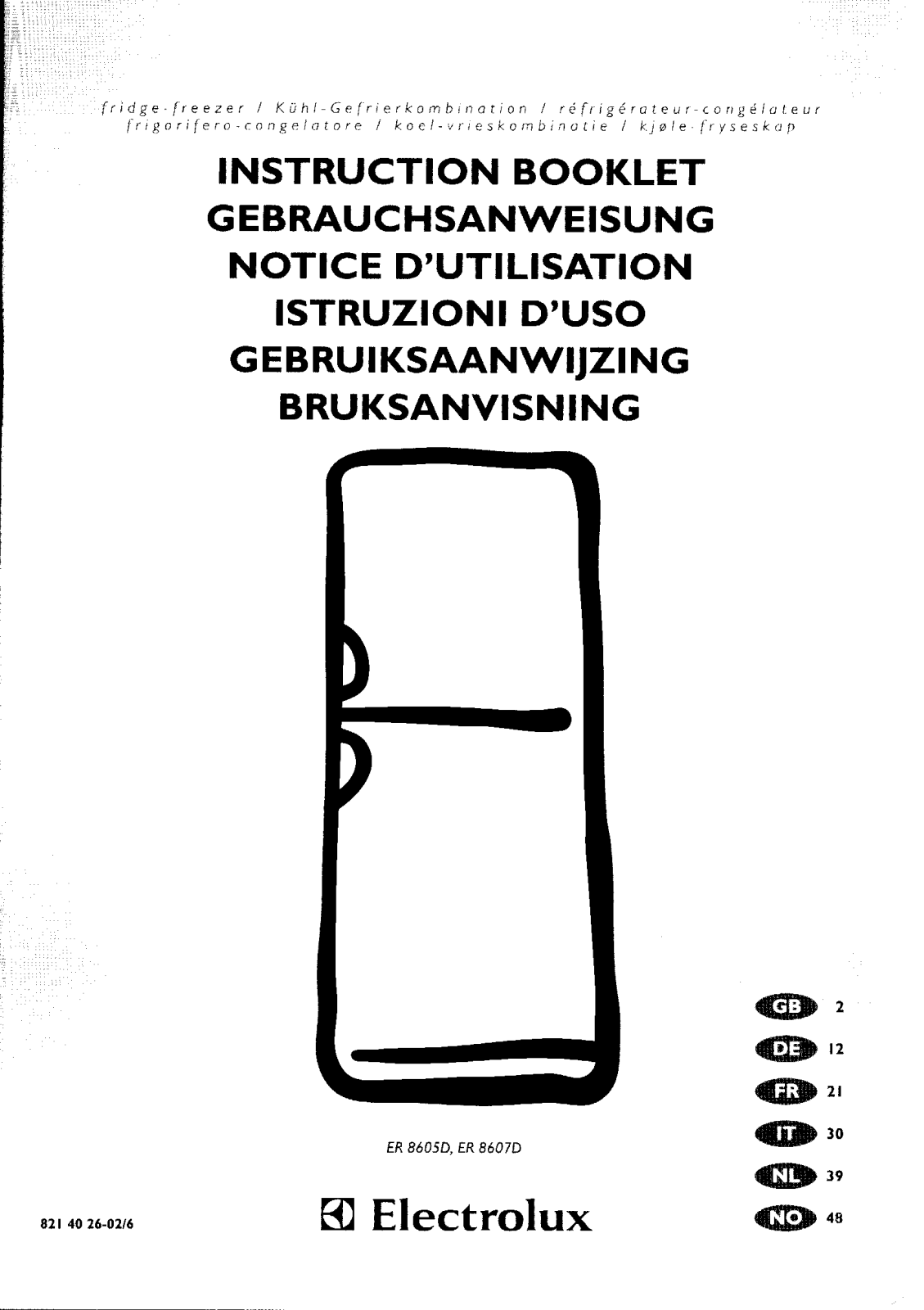 electrolux ER8607D, ER8605D INSTRUCTION BOOK