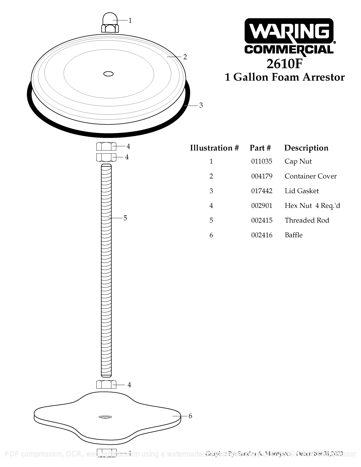 Waring 2610F Parts List