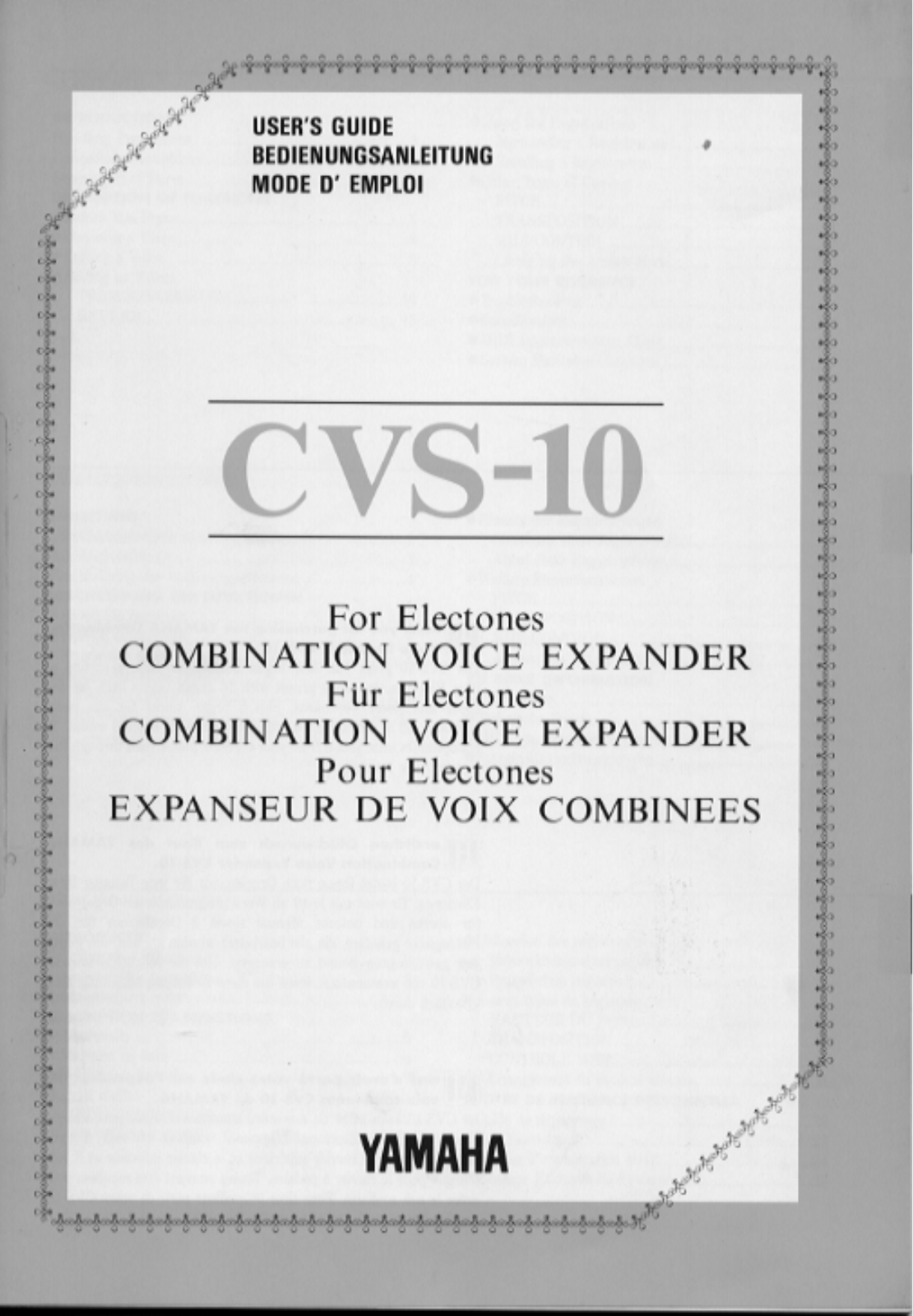 Yamaha CVS-10 Owner's Manual