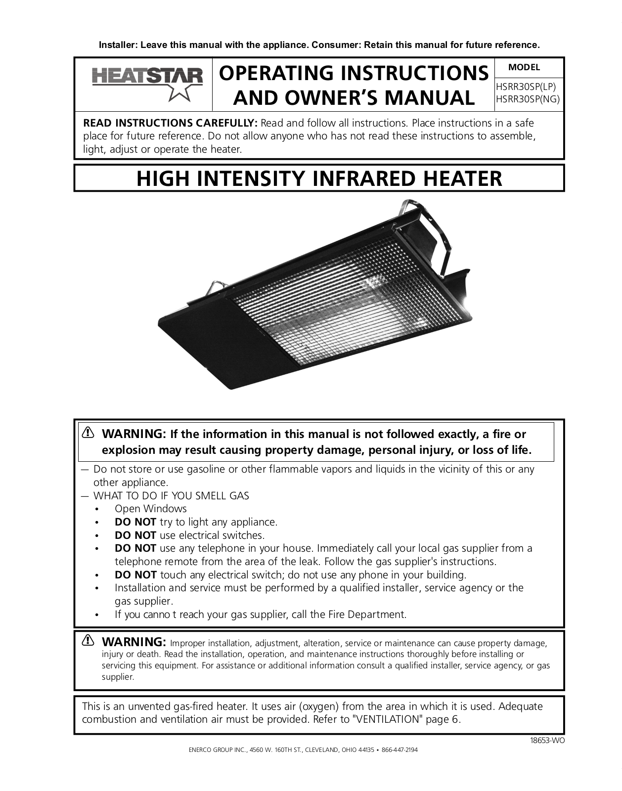 Heatstar HSRR30SP(LP), HSRR30SP(NG) User Manual