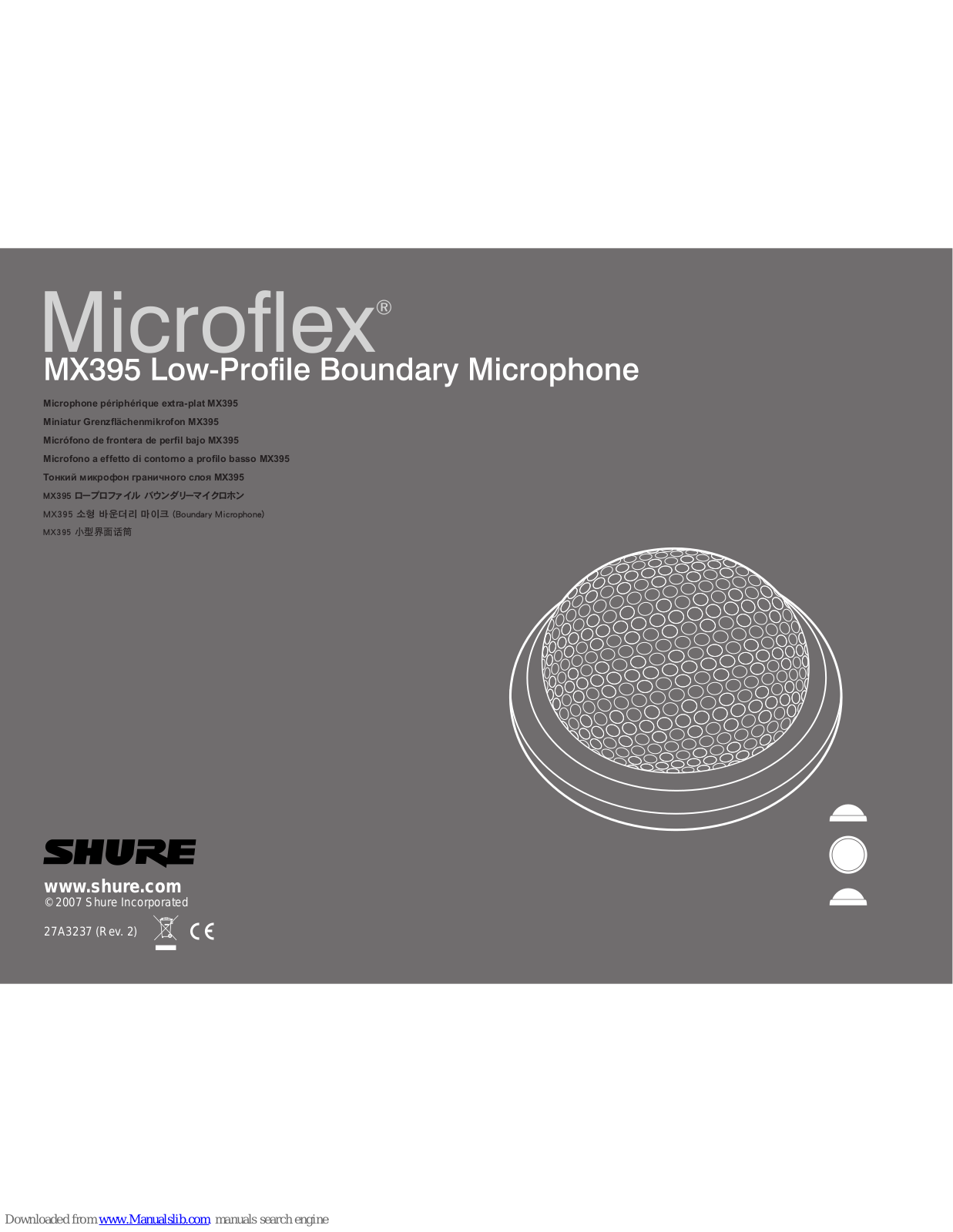 Shure MX395AL/C, MX395AL/O, MX395B/C, MX395B/C-LED, MX395B/O Quick Manual