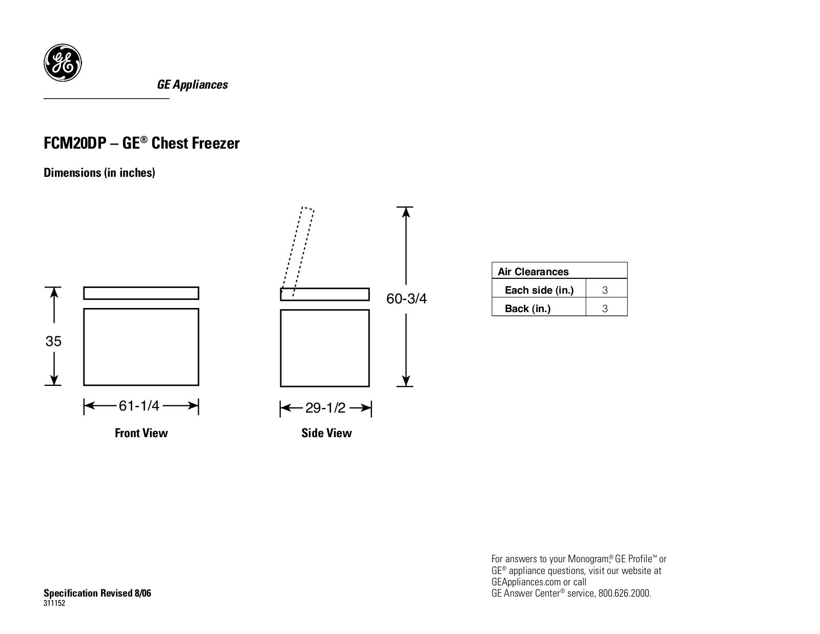 GE FCM20DP Specification