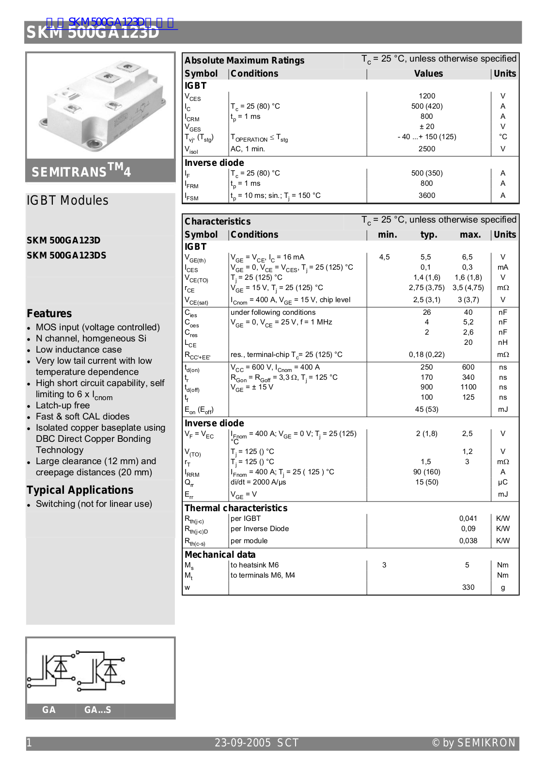 SEMIKRON SKM 500GA123D DATA SHEET