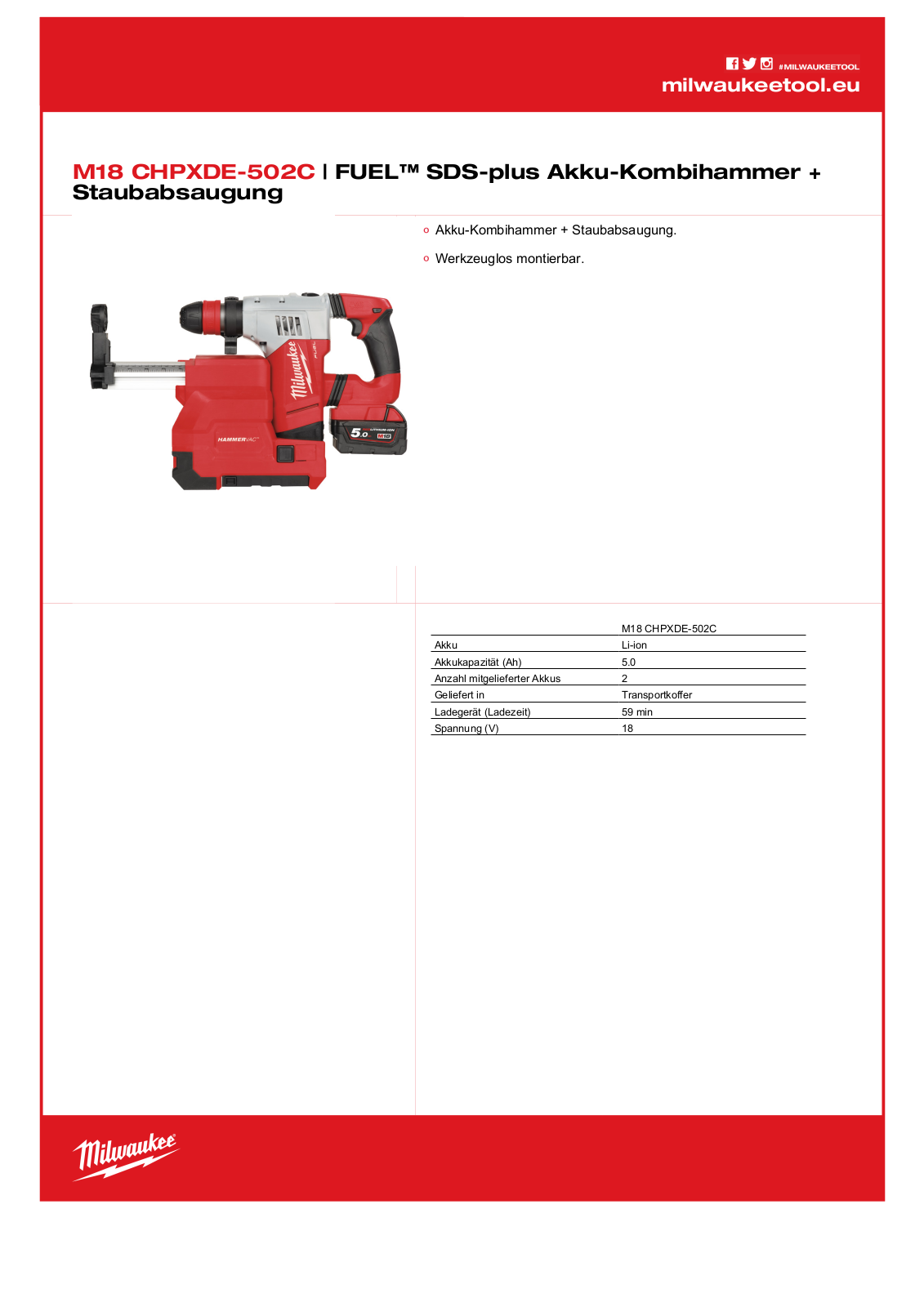 Milwaukee M18 CHPXDE-502C User Manual