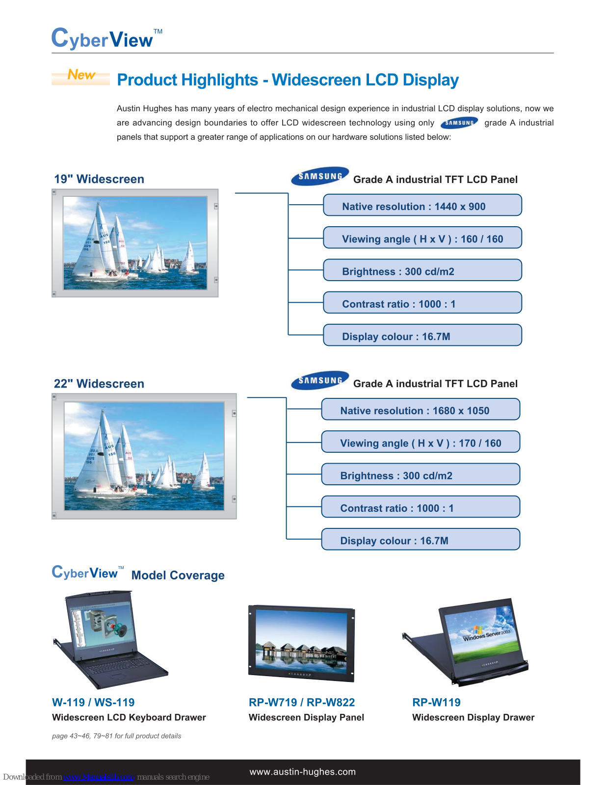 Austin Hughes CyberView RP-W119, CyberView RP-W719, CyberView RP-W822, CyberView W-119, CyberView WS-119 Specifications