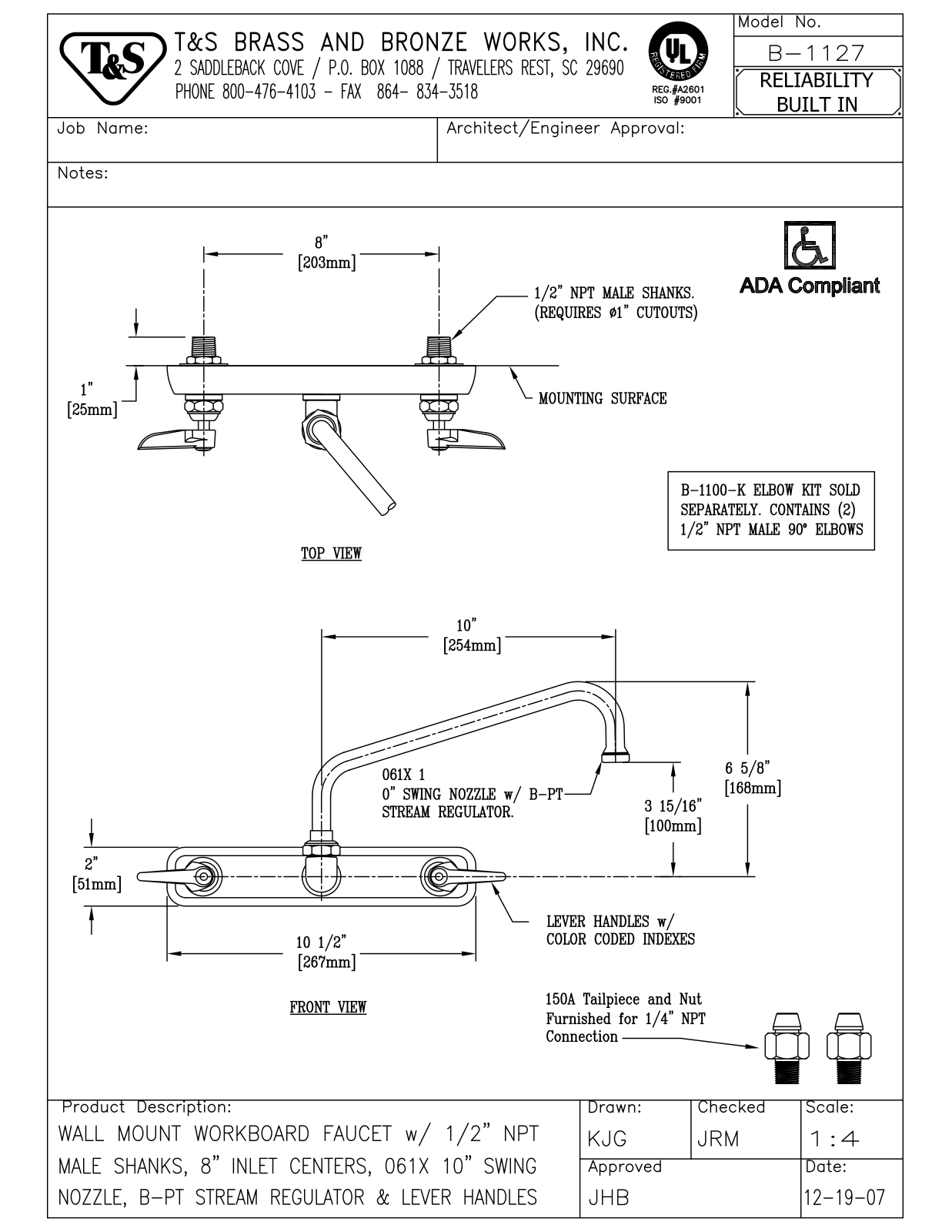 T & S Brass & Bronze Works B-1127 General Manual