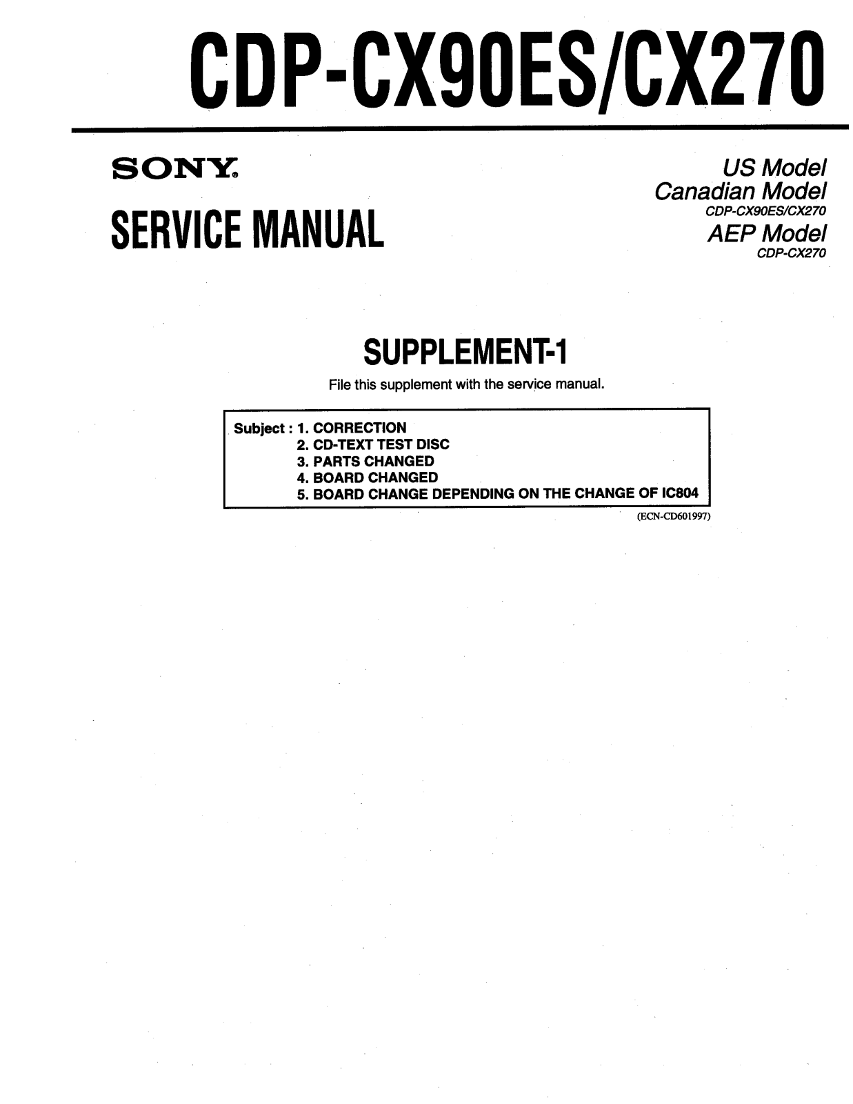 Sony CDPCX-270, CDPCX-90-ES Service manual