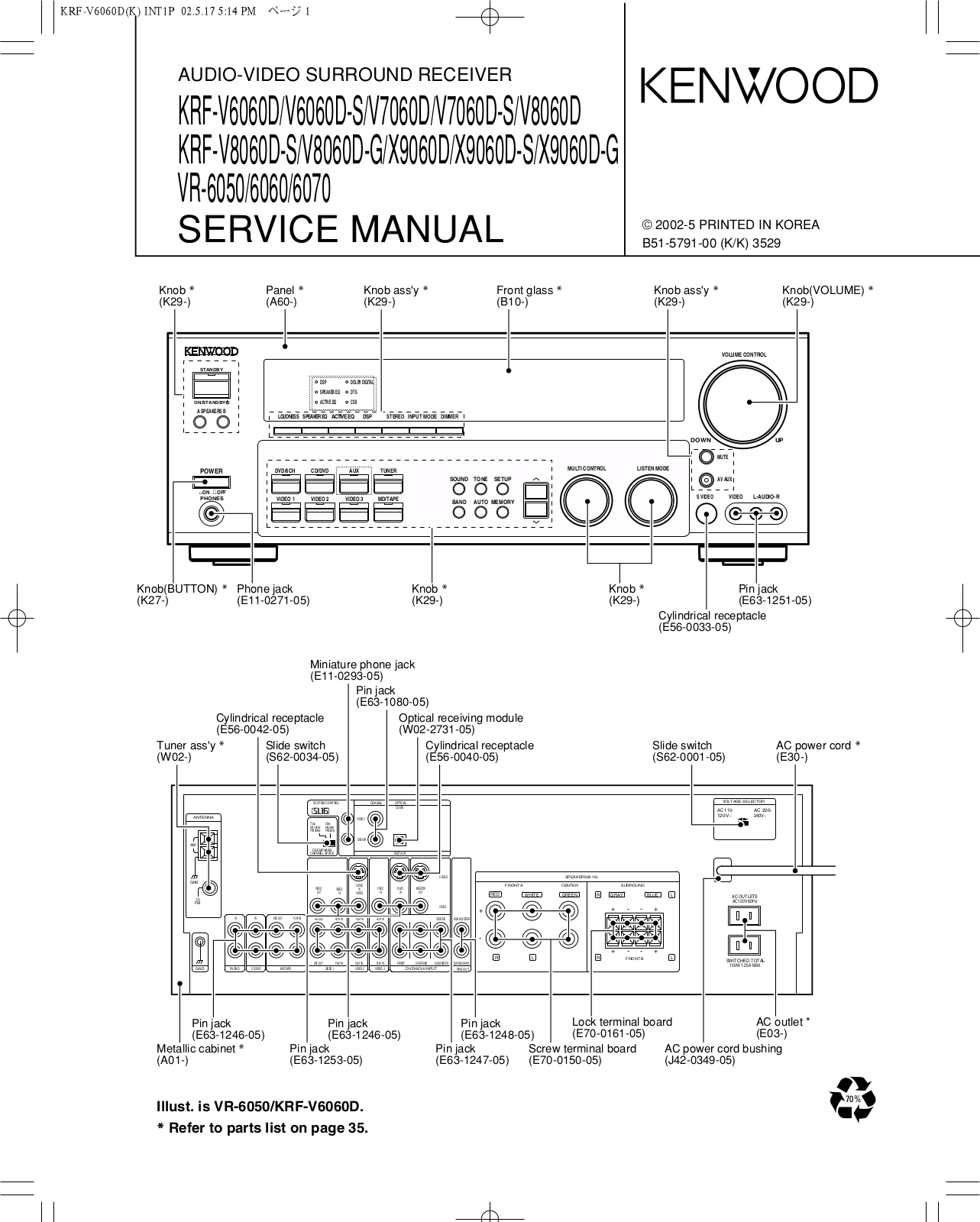 Kenwood KRF-V6060D-S, KRF-V7060D-S, KRF-V8060D-S, KRF-V8060D-G, KRF-X9060D Service Manual