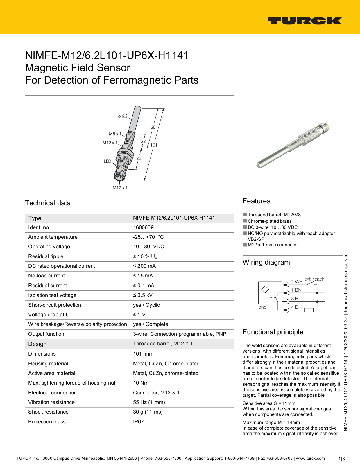 TURCK NIMFE-M12/6.2L101-UP6X-H1141 Technical data