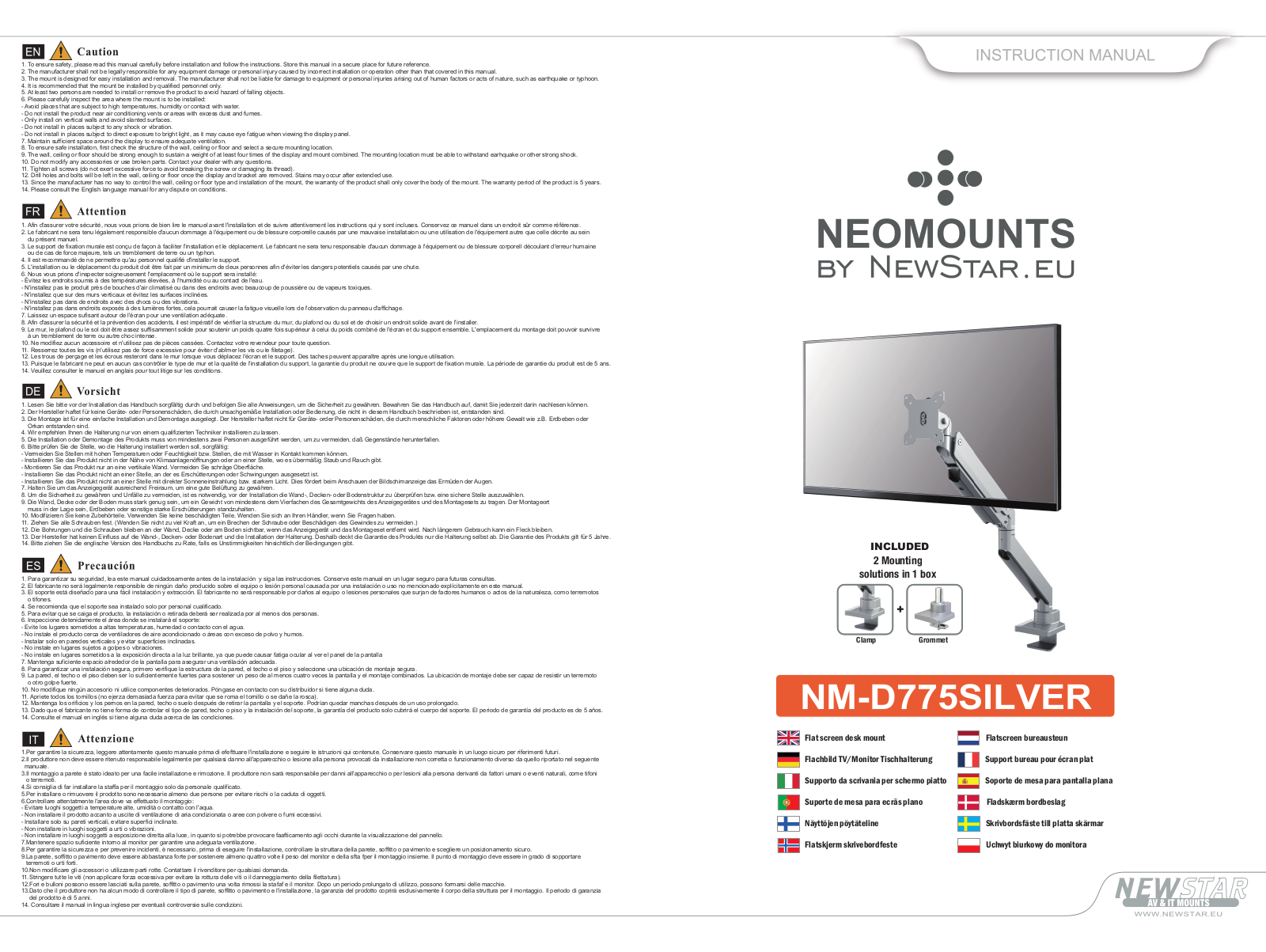 Neomounts NM-D775SILVER User guide