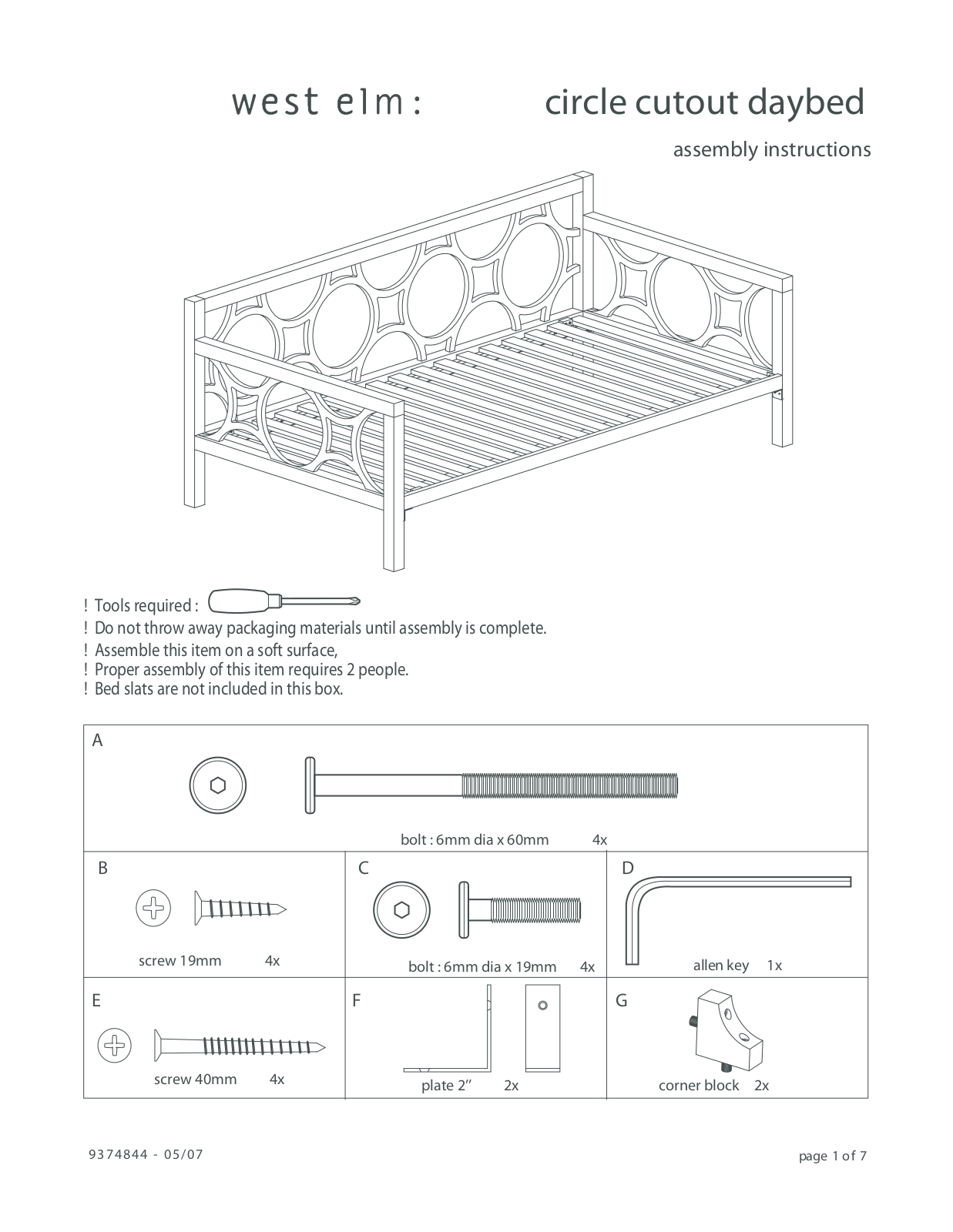 West Elm Circle Cutout Daybed Assembly Instruction