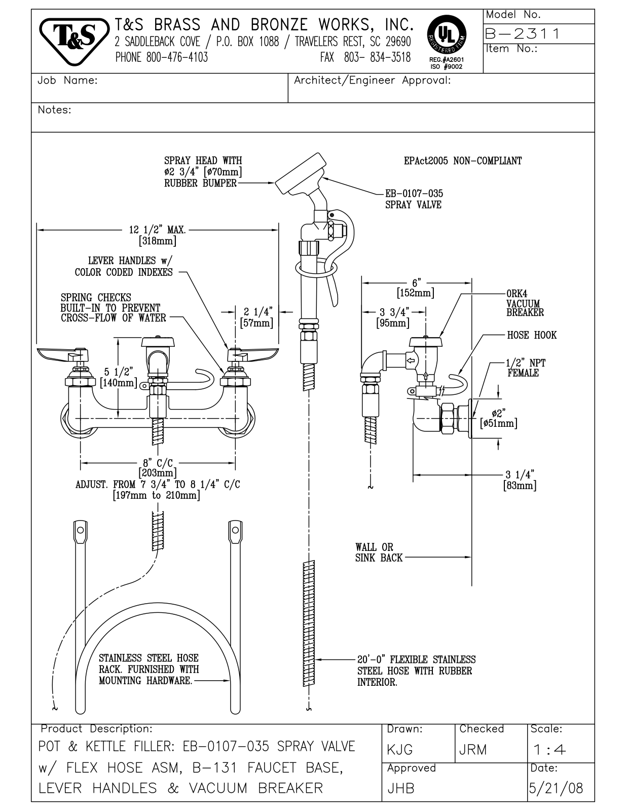 T&S Brass B-2311 User Manual