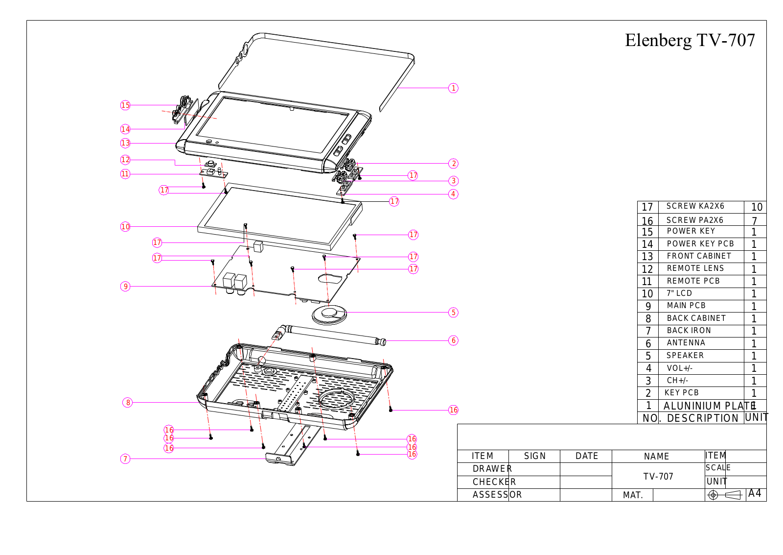 Elenberg TV-707 Schematic