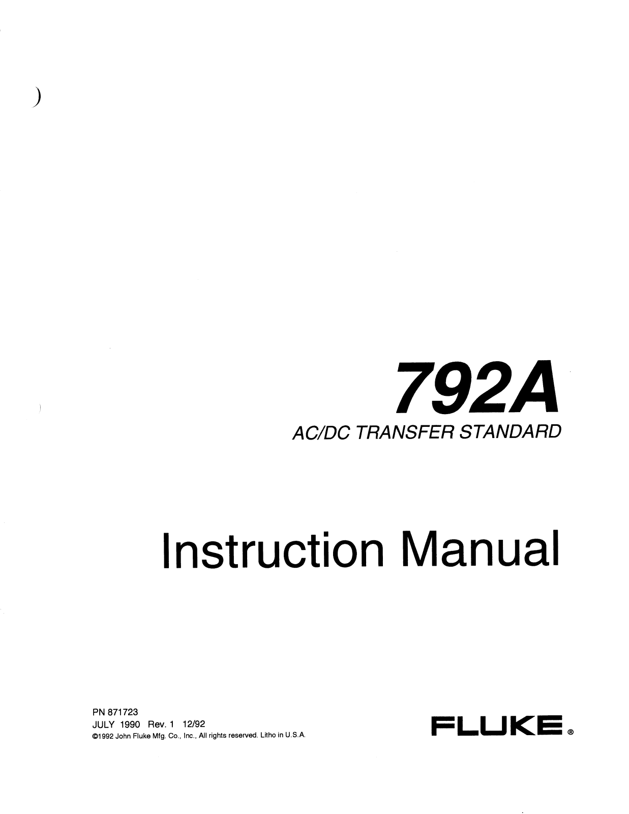 Fluke 792A Service manual