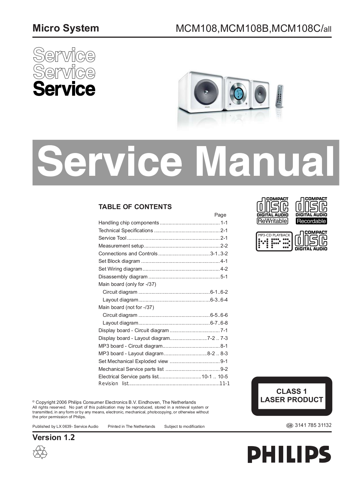 Philips MCM-108, MCM-108-C, MCM-108-B Service Manual