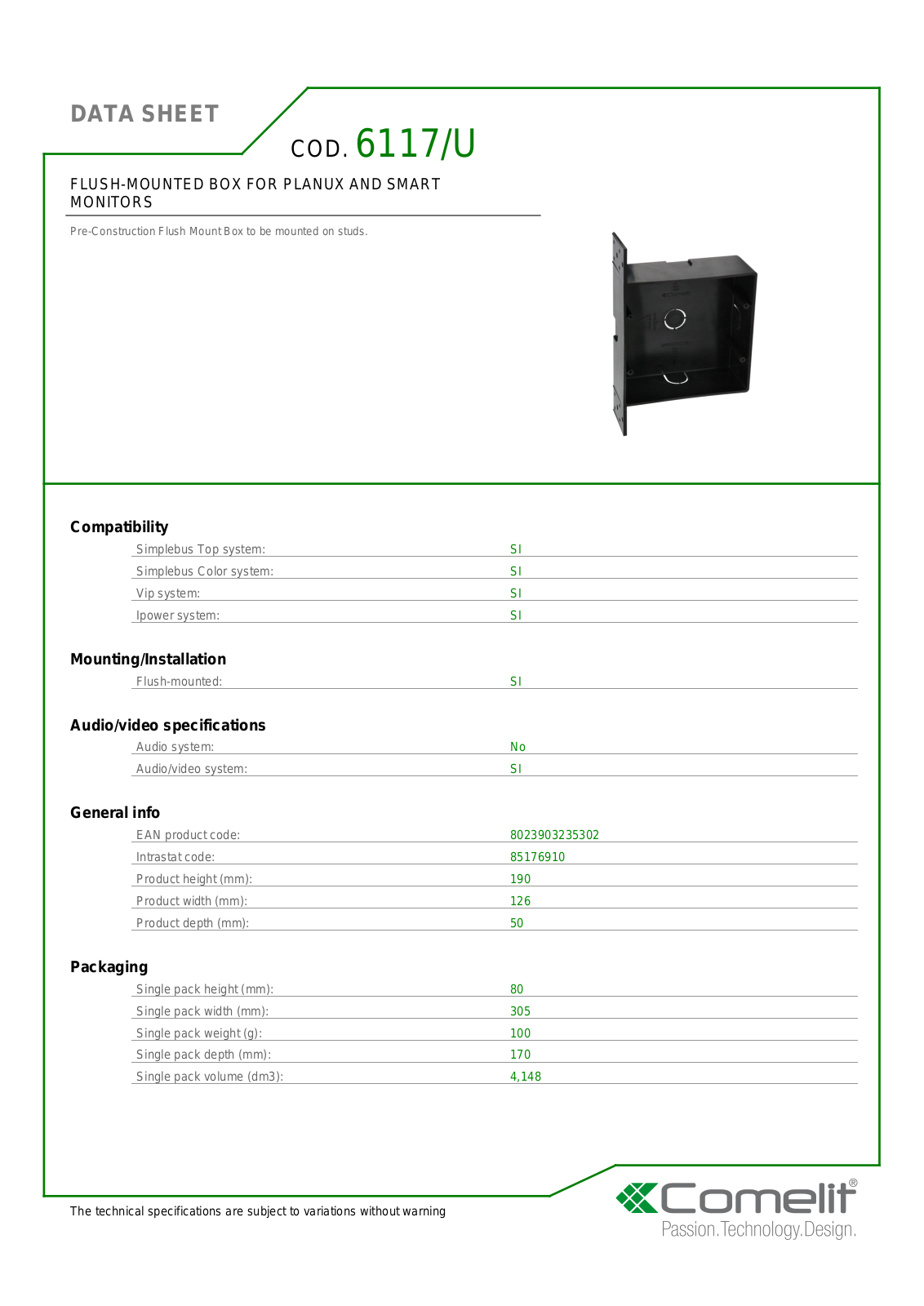 Comelit 6117-U Specsheet