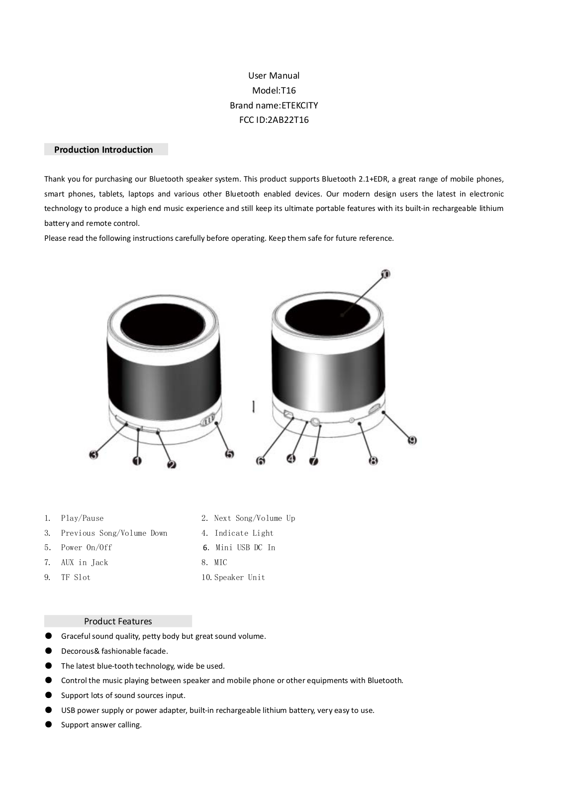 Etekcity T16 Users Manual