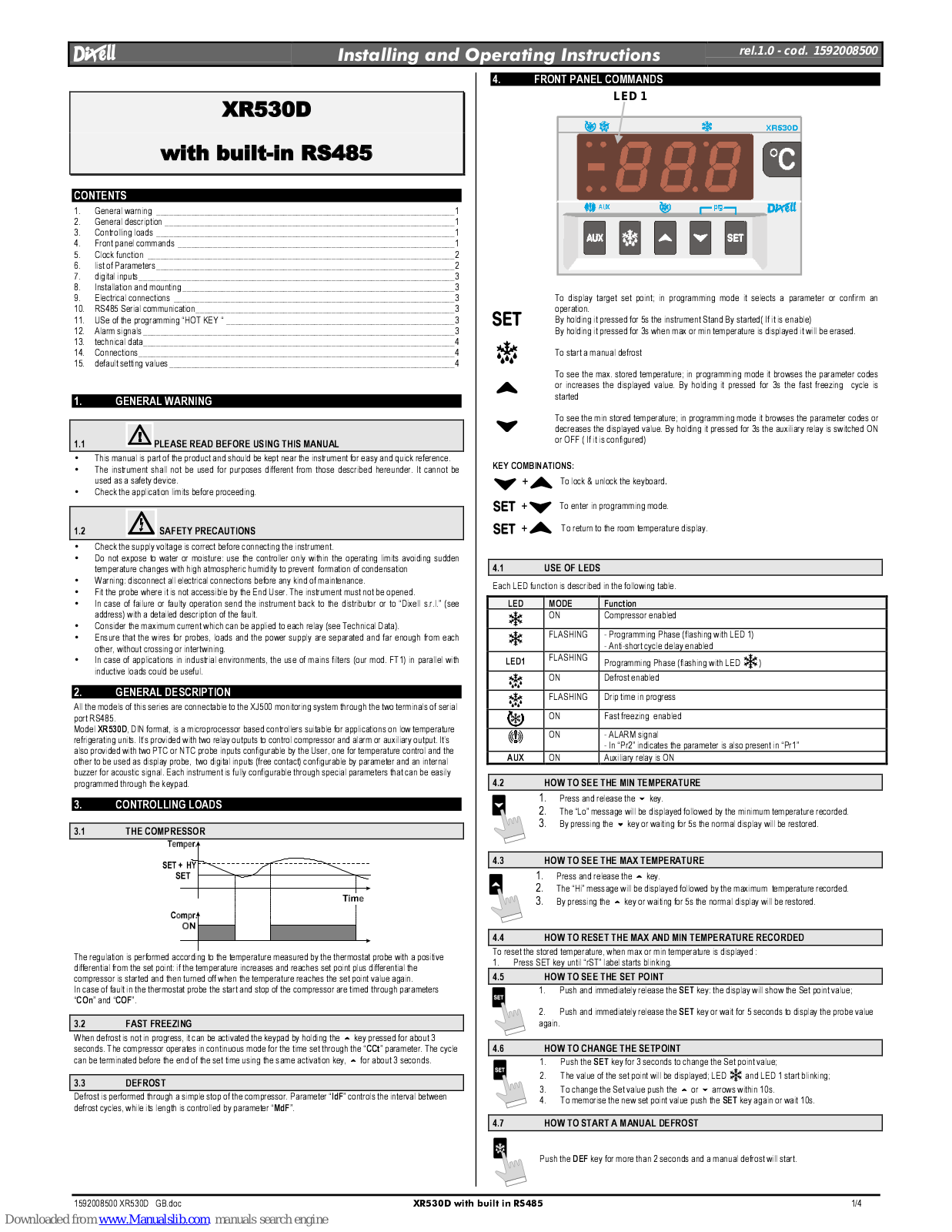 dixell XR530D Installing And Operating Instructions