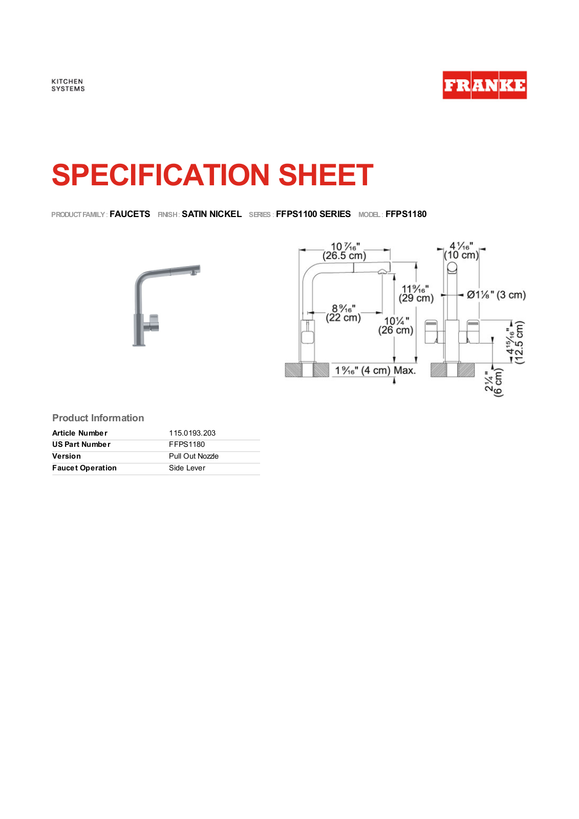 Franke Foodservice FFPS1180 User Manual