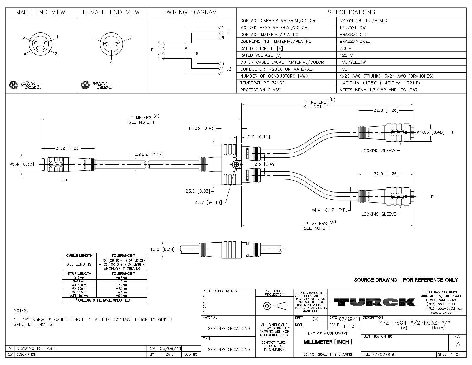 Turck YP2-PSG4-1/2PKG3Z-0.2/0.2 Specification Sheet