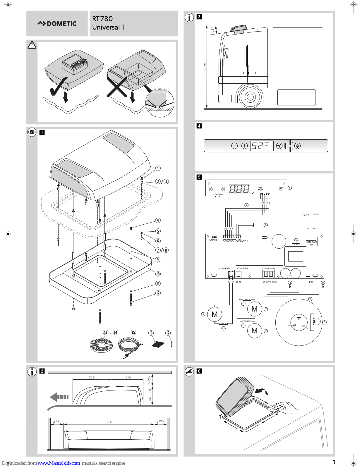 Dometic COOLAIR RT780, COOLAIR SP950T Installation Manual