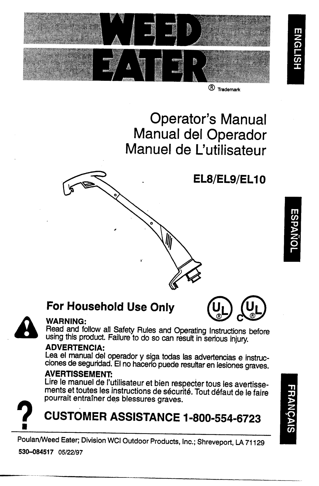 Weed Eater EL8, EL10 User Manual