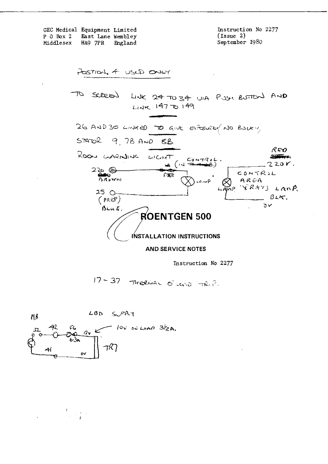 GEC Roentgen 500 Service manual