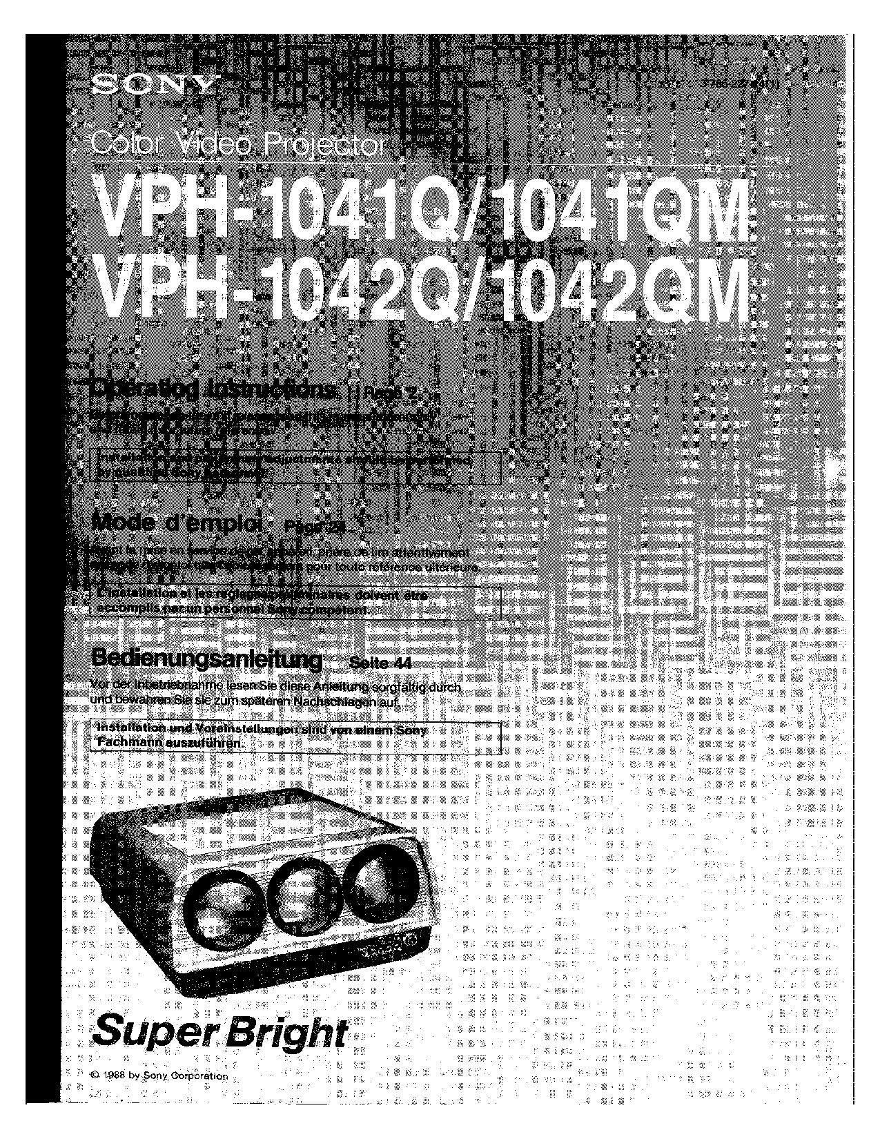 Sony VPH-1041QM, VPH-1041Q, VPH-1042Q, VPH-1042QM User Manual