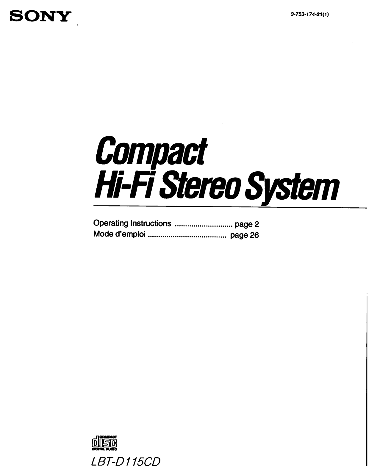 Sony LBT-D115CD Operating Instructions