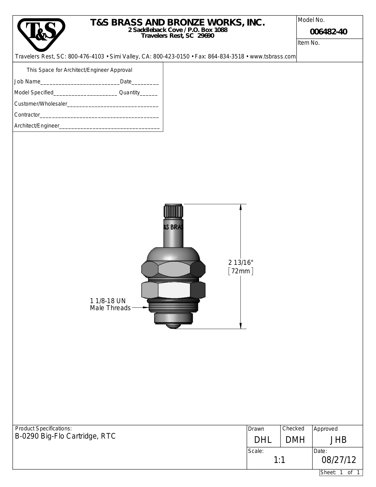 T&S Brass 006482-40 User Manual